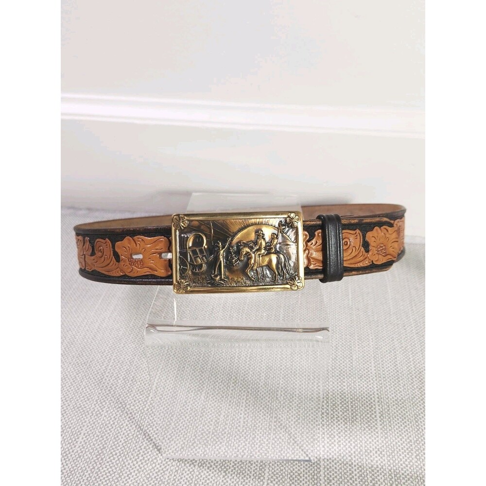 Chambers Size 32 Belt Western Tooled Leather Brown Tan Cowboy Men